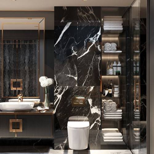 black marble luxury bathroom space